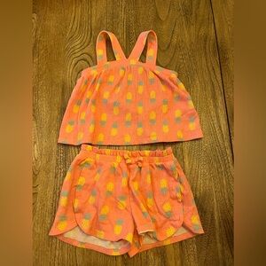 4T XS Girls pineapple 2 piece set outfit tank top & shorts crinkle cotton blend
